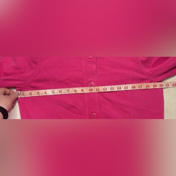Talbots Size Large Bright Pink Long Sleeve Jersey Knit Button Sweater Cardigan - Picture 3 of 7